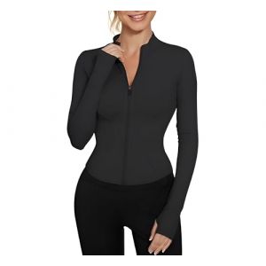 Tee Shirt Sport Veste Femme Skims Cintrés Zipper Manches Longue Col Mao Uni T Shirt D'été Lumière Respirant Fitness Running Yoga Tee Shirt (Vêtements Magasin D'usine pour Femmes, neuf)