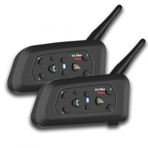 QSPORTPEAK V6 Plus Intercom pour Casque Moto,Interphone sans Fil Full Duplex,ecouteur pour Casque Moto,Connexion jusqu'à 6 Pilotes,Portée 1200m/Son stéréo HiFi/Etanchéité IP65,2 Unité (Haoqiwei2017, neuf)
