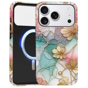 Saqmkil Coque Magn&eacute;tique pour iPhone 17 Pro Max, Compatible avec MagSafe, Aesthetic Design Fleur Motif Silicone Housse &Eacute;tui Anti-Rayures Protection Etui Bumper Cover pour iPhone 17 Pro Max 6,6'', Rose (runjinggongyi, neuf)