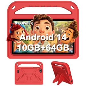 DMOAO Tablette Enfants 7 Pouces, Tablette Android 14 avec 5G Wi-FI 6, 10Go RAM+64Go ROM(TF 1To), Tablette Tactile Octa-Core, Widevine L1, 3500mAh, Contrôle Parental Tablette Enfant avec EVA Cas, Red (IVO DRINKS 3 LTD, neuf)
