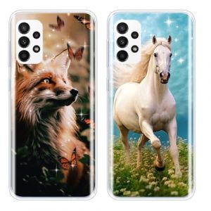 EuoDuo 2 Pi&egrave;ces Compatible avec Samsung Galaxy A32 5G Coque Motif Animal Silicone Etui TPU Souple Antichoc Housses de Protection Arri&egrave;re Case T&eacute;l&eacute;phone Portable - Renard Cheval (VLQI, neuf)