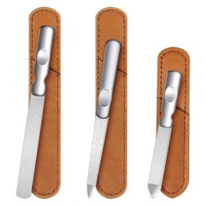 Lot de 3 Lime &agrave; Ongles en Acier Inoxydable, Double Face Lime M&eacute;tal &agrave; Ongle Professionnelle avec poign&eacute;e antid&eacute;rapante et pochette en cuir naturel pour Homme Femme Manucure Cosm&eacute;tique les doigt (Zhixuxuekeji, neuf)