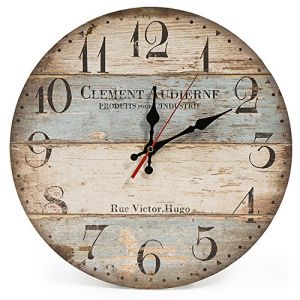 LOHAS Home 30cm Vintage Horloge Murale Rustique, silencieuse en Bois Cadran Horloge minuteur pour la Maison Salon Chambre Bureau Café Bar Decor (Victor Hugo) (LinkingArk EU, neuf)