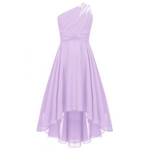 TiaoBug Enfant Fille Robe Princesse Soir&eacute;e &agrave; Perles Une &Eacute;paule Pliss&eacute; Robe Demoiselle d'honneur Mariage C&eacute;r&eacute;monie Robes de Bal Carnaval F&ecirc;te 6-16 Ans Lavender 11-12 Ans (TB TRADING, neuf)