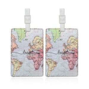 Étiquettes de Bagage, 2 pcs Étiquettes à Bagages en Cuir, Étiquettes de Valise, Porte-étiquette pour Valise avec carte du monde, étiquettes d'identification de Valise, Étiquettes de Valise en Cuir (JackieCHEN, neuf)