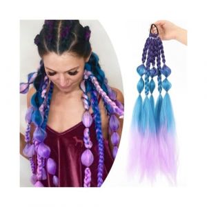 Extension de queue de cheval Perruque queue de cheval tresse de couleur féminine 24 pouces simulation bulle tresse tresse fibre chimique queue de cheval tresse Faux cheveux(Purple blue powder) (birenyu, neuf)
