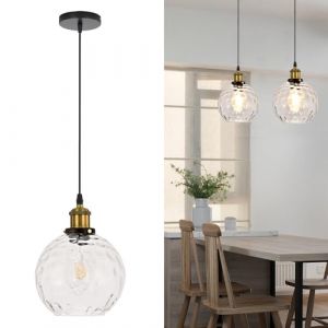 HJXDtech Lampe Suspendue Vintage Industriel avec Globe en Verre Artistique de 20cm, Finition Bronze Antique E27,Suspension Luminaire R&eacute;tro Loft pour Salle &agrave; Manger, Chambre et Salon (Clair) (HJXDtech, neuf)