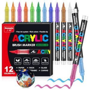 VAKKI 12 Couleurs Feutre Acrylique, Stylos Acryliques Liquide Direct Acrylic Paint Marker Coloriage pour Adultes, Marqueur Acide Acrylique Pour Coloriage, Pierre, Calligraphie, Bois, Toile, Verre (V-Fran&ccedil;ais, neuf)