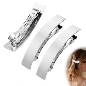 Mbsomnus 3 Pièces Barrette Cheveux 9 cm Barettes Cheveux Femme Argenté Barette Cheveux Allongé Pince à Cheveux Femme Métal Barrettes Françaises Automatique pour Femmes Filles Tous Types de Cheveux (CZDZ, neuf)
