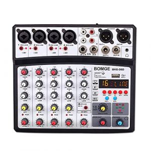 Console de mixage audio DJ professionnelle 6 canaux BOMGE, karaok&eacute; avec entr&eacute;e MP3, USB, entr&eacute;e Bluetooth, enregistrement st&eacute;r&eacute;o, alimentation fant&ocirc;me 48 V, processeur 99 DSP- Noir (BOMGE, neuf)