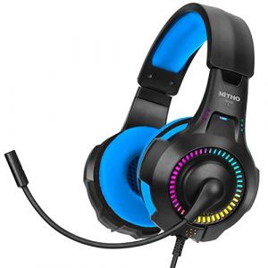 NITHO NX200 Casque Gaming Filaire Over-Ear &ndash; Microphone Rabattable, Son St&eacute;r&eacute;o, Effet RGB &ndash; Jack 3.5 mm &ndash; PC/PS4/PS5/Xbox/Mobile/Tablette &ndash; Bleu (Nitho EU, neuf)