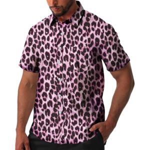 fohemr Hommes Léopard Chemise à Manches Courtes Button Down Motif Animal Tigre Chemise d'été Rose XX-Large (fohemr, neuf)