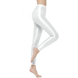 IEFIEL Homme Femme Stretch Leggings Métallique Danse Gym Yoga Fitness Taille Haute Skinny Collants Bas Pantalons De Sport Disco sans Couture Fins Lingerie Blanc L (EFEFR, neuf)