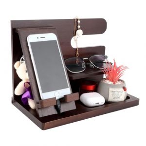 MIVIDE Station d'accueil en Bois pour Téléphone Portable, Station d'accueil pour Téléphone, Porte-Clés, Accessoires de Bureau et Organisateur pour Homme ou Papa (CAO LEI, neuf)