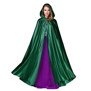 BEAUTELICATE Cape &agrave; Capuche Longue pour Femme Mari&eacute;e Mariage Poncho en Satin De Automne Hiver Manteau M&eacute;di&eacute;val Unisexe D&eacute;guisement De Halloween No&euml;l Carnaval(Taille Unique, Vert Mousse) (BEAUTELICATE-FR, neuf)