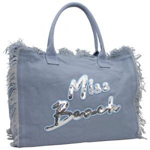 Miss Beach - sac de bain zippé - sac de plage - sac pique-nique - cabas en toile, Bleu/Gris XL (Jennifer Jones GmbH, neuf)