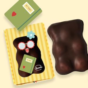 Ourson Guimauve XL | Guimauve Vanille enrobé de Chocolat Lait ou Noir | Anniversaire Remerciement Fête des Pères Plaisir d'offrir Saint Valentin Fête des Mères Pâques Noël (Carnet, Chocolat Noir) (CHOCODIC Maître artisan chocolatier depuis 1995, neuf)