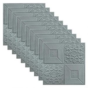 Lot de 10 panneaux muraux 3D, 35 x 35 cm, carreaux muraux autocollants, panneaux de mousse pour salon, chambre à coucher, gris (LineFoforME, neuf)