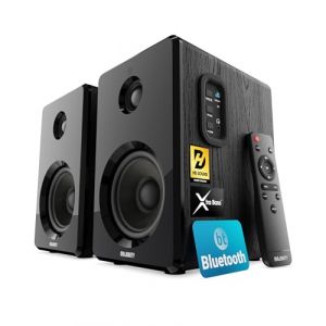 Majority D40 | Enceintes de bibliothèque Actives Bluetooth | HiFi amplifiée avec 60W 2.0 Channel 4" Drivers | Enceintes de Studio amplifiées avec entrée Optique, RCA, USB & AUX | Télécommande Incluse (iZilla, neuf)