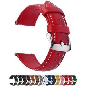 Fullmosa 18mm Bracelet de Montre en Cuir Véritable, 14mm 16mm 18mm 19mm 20mm 22mm 24mm Montre Bracelet à Dégagement Rapide,Boucle en Acier Inoxydable,18mm,Rouge (Fullmosa FR, neuf)