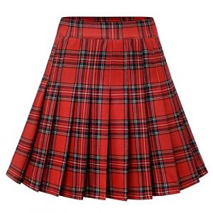Dressystar Jupe Basique Femme Extensible Patineur Patineuse Pom-Pom Girl Mini Jupe Plissée Rouge Plaid L (Aupuls, neuf)