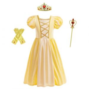 Lito Angels Deguisement Robe la Belle et la Bête Princesse Belle avec Accessoires pour Enfant Fille Taille 3-4 ans, Jaune (étiquette en tissu 100) (Lito Angels FR, neuf)