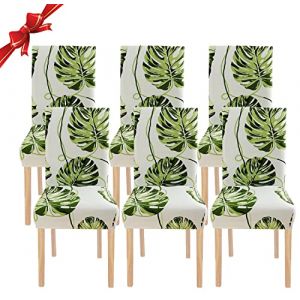 Jaotto Housse de Chaise Salle à Manger Extensible 6 Pièces,Housse de Chaise Universelle Lavables,Couverture de Chaise Facile à Nettoyer pour Décor Salle à Manger Hôtel Restaurant(Feuilles Beige,par 6) (Jaotto, neuf)