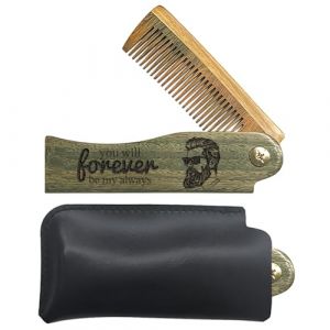 CHGCRAFT Peigne Pliable en Bois pour Homme Peigne à Barbe Peigne en Bois Sculpté Peigne à Dents Fines avec Housse de Protection en Similicuir pour Hommes Moustaches Cheveux Cadeau pour Mari (CHGCRAFT FR, neuf)