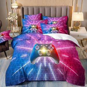 Générique Gamepad Housse de Couette 90x190 Enfant GarçOn Ado Gamer Housse de Couette 90x190 Gaming Manette de Jeu Parure de Lit Enfant en Microfibre avec Fermeture éClair et Taie 65x65 cm (Yunshu Home Textiles, neuf)