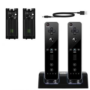 SANON Station de Recharge pour Wii Remote Controller, USB 4 Pors Charging Dock avec 4 Piles Rechargeables et indicateurs LED pour Wii Télécommande (Noir-2 Dock) (ylin2020, neuf)