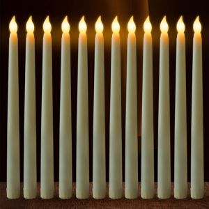 FAEFTY Lot de 12 Bougie Led Flamme Vacillante, Bougies Coniques Sans Flamme, Bougie Électriques, Bougies à Piles pour Noël, Thanksgiving, Dîner aux chandelles, Mariage（Ivoire, 2.1 x 28 cm） (lanruiyan1649, neuf)