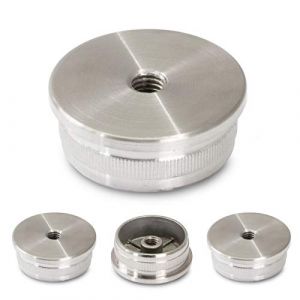 Embouts en acier inoxydable V2A, bouchon pour tube de balustrade - 42,4 mm - Plat - Creux - Diamètre 42,4 mm - Trou fileté M8 (PRIOstahl, neuf)