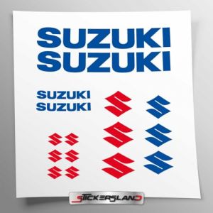 Kit autocollants compatible avec Suzuki r&eacute;servoir et casque moto | Autocollant pr&eacute;-r&eacute;gl&eacute; facile &agrave; appliquer | inscriptions logos | Stickersland&reg; (Bleu brillant) (Stickersland, neuf)