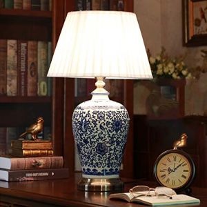 Lampe de table en Céramique Vintage, Lampe De Chevet De Chambre À Coucher Abat-Jour Plissé Peint en Porcelaine Bleue Et Blanche Corps Lampe De Bureau Chinois, Salon/Étude/Salle À Manger (Guangzhouxiyueshangmaoyouxiangongsi, neuf)