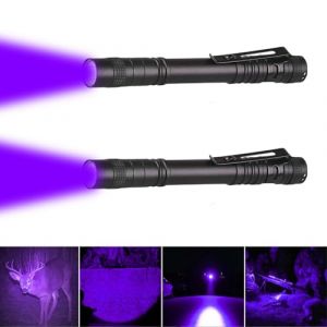 LIAISIMI lampe de poche rouge Mini lampe de poche LED rouge avec pince à stylo lampe de poche étanche lampe de poche rouge 13cm pour l'observation des étoiles, vision nocturne (2 Pack-UV) (outdoorFred, neuf)