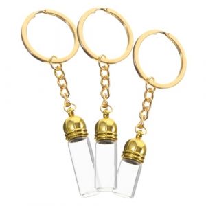 Mipcase 3 pi&egrave;ces Lot de Flacons Verre Transparent avec Porte-cl&eacute;s Bouteilles &agrave; Souhaits D&eacute;coratives et Flacons de Voyage Parfum Petites Verre Rechargeables avec Bouchon Acrylique Dor&eacute; (andy wang, neuf)