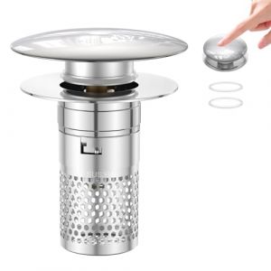 Bouchon Lavabo Pop Up INOX 304, Bouchon Evier Salle de Bain avec Filtre, Filtre de Vidange D'&eacute;vier de Cuisine, Bouchon &Eacute;vier Pop-Up pour &Eacute;vier, Bain, Cuisine (Doreenstar, neuf)