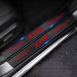 EULVGG 4 Pi&egrave;ces Protection Seuil de Porte Voiture pour Renault Zoe 2020-2023, Autocollant Barre de Seuil avec Effet Fibre de Carbone Plinthes pour Auto Protection Anti-Rayures (Rouge) (EULVGG-TOP, neuf)