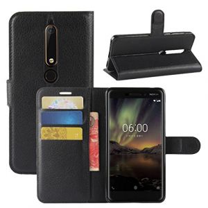 HualuBro Coque Nokia 6.1, Etui Housse &agrave; Rabat en PU Cuir Flip Leather Case Cover Antichoc Portefeuille Protection Stand Coque avec Slots de Cartes pour Nokia 6.1 / Nokia 6 2018 (Noir) (HualuBro EU, neuf)
