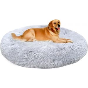 XXL Panier pour Chien Tissu Peluche,Lit Moelleux Rond pour Chat,XL Panier Chien Orthopedique,Coussin Anti Stress pour Animaux Moyen Grand Taille,Lavable Tapis Puppy(110cm, Gris) (Lesong EU, neuf)