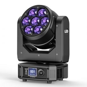 7X40W Lyre LED RGBW Mini Rotative à Tête Mobile Zoom Effet Wash Jeux de Lumière DMX Contrôle vocal pour mariage Fête Théâtre DJ Disco Éclairage (KIEHUS MJHDU, neuf)