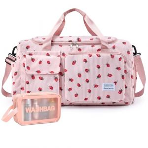 Petit Sac de Sport pour Femme, Sac de Voyage avec Compartiment &agrave; Chaussures, Fraise#Rose, Sac de Sport et Trousse de Toilette (YLWJCZQ, neuf)