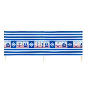 Ladeheid Paravent de Plage avec Poteau en Bois Accessoire Pratique de Plage LAEX001 (Voilier &agrave; Rayures, 4 m) (Hisert, neuf)