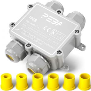 PEBA® Boîte de dérivation étanche IP68 - Etanche Boîte de Jonction - Boîtier de raccordement électrique 4 voies pour câble de Ø4-14mm - Connecteurs de Câbles Étanches,Parfait pour câble extérieur,Gris (PEBA-EU, neuf)