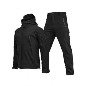 Oanviso Homme Tactique de Costume Vêtements 2 Pièces Manteau avec Capuche Impermeable Veste de Pluie Hiver Casual Uniforme Militaire Tenue de Combat Cargo Pantalon C Noir M (Osheoiso Inc., neuf)