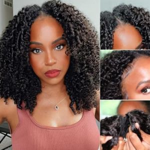 Perruque Femme Naturelle Br&eacute;silien Boucl&eacute;e V Part Wig Human Hair Perruque Afro Femme Human Hair Noir Cheveux Sans Colle 18 Pouce Kinky Curly Human Hair Wig No Leave Out Upgraded U Part Wigs For Women (chanxiu hair, neuf)