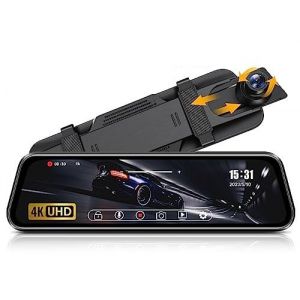 Jansite 4K Dashcam R&eacute;troviseur avec &Eacute;cran Tactile IPS 10''Cam&eacute;ra Miroir Avant et Arri&egrave;re Dashcam Voiture avec IP69 Cam&eacute;ra Arri&egrave;re Carte SD 64G Gratuite WDR Capteur G (JmTech, neuf)
