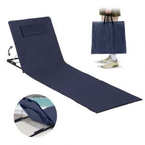 Matelas de Plage Pliable avec Dossier Réglable, Natte de Plage avec Dossier avec Sac de Transport, Tapis de Plage avec Dossier Inclinable, Tapis Plage avec Dossier, pour Plage, Jardin, Camping (RIXING, neuf)