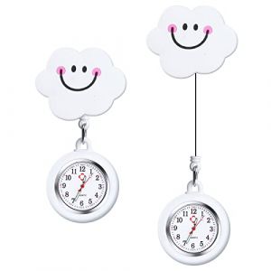 Vicloon Montre de Broche,2pcs Montre à Gousset D'infirmière, Infirmière Montres Broche en Silicone avec Broche pour Infirmières et à Tout Autre Professionnel de la Santé (Nuages) (BEST-SELLER5, neuf)