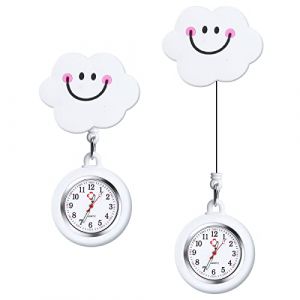 Vicloon Montre de Broche,2pcs Montre à Gousset D'infirmière,Infirmière Montre Broche en Silicone avec Broche pour Infirmières et à Tout Autre Professionnel de la Santé (Nuages) (BEST-SELLER5, neuf)